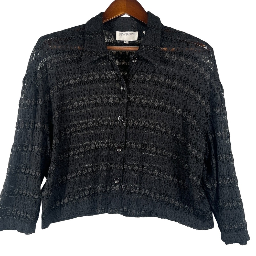 VTG Hugo Buscati Womens L Black Lace Jacket USA Sheer Dark Academia Witchy Goth